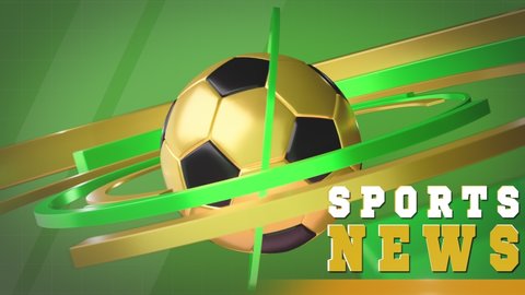 Golden soccer ball rotates on a green background. Screensaver for sports news.