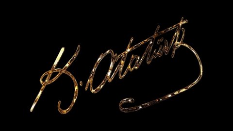Signature of the leader of the Turkey, Mustafa Kemal Ataturk hand writing motion video. 19 May Commemoration of Atatürk, Youth and Sports Day. Mustafa Kemal Ataturk's signature in gold letters.