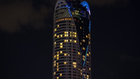 night time illumination bangkok city downtown famous hotel front panorama 4k timelapse thailand