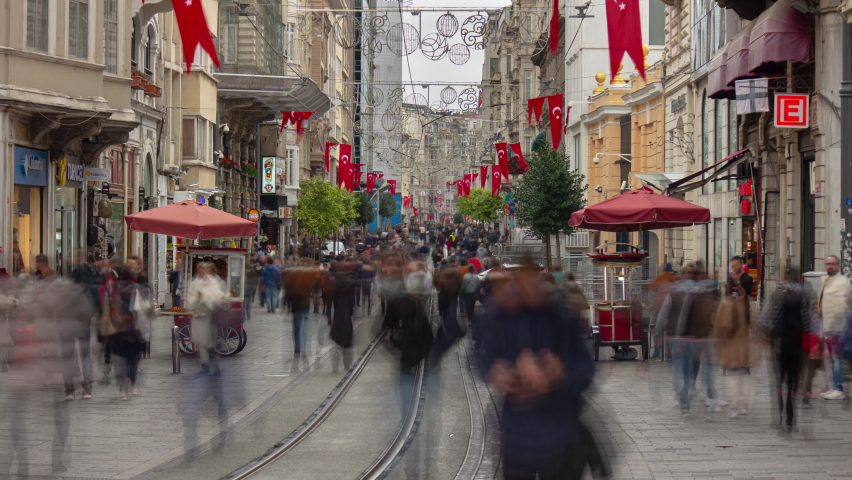 day time istanbul city center famous crowded touristic pedestrian street panorama 4k timelapse turkey Royalty-Free Stock Footage #1090304661