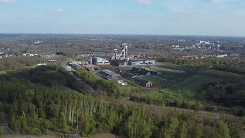 Old Mining Tower in Belgium, Approaching Drone View of Coal Industry