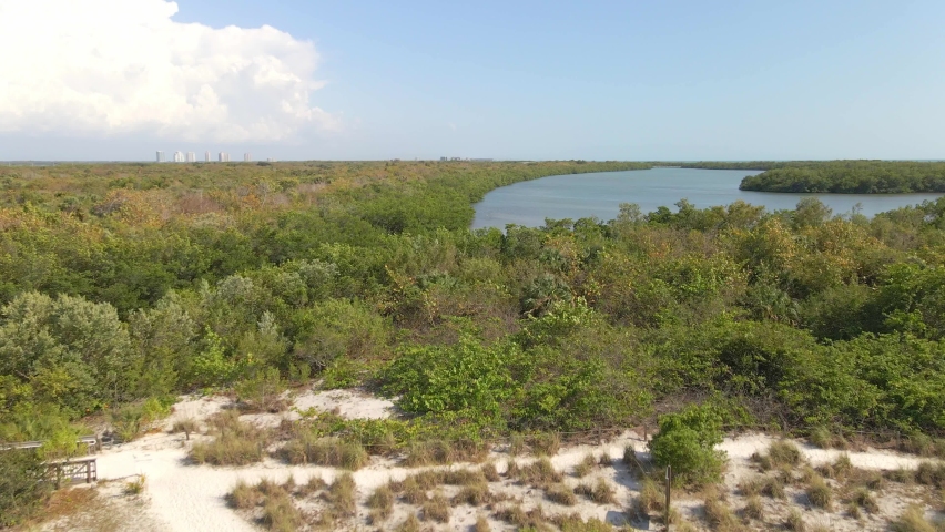 Flight over mangroves ecosystem in Lovers key, Florida | Shutterstock HD Video #1090308909