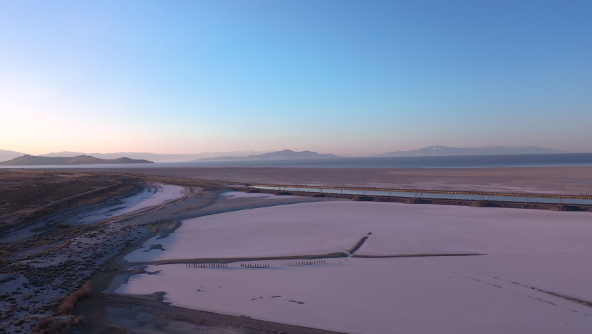 Surreal landscape in Northern Utah, aerial view of pink salt lake
