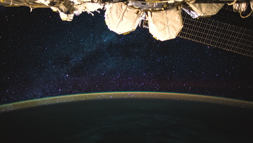 ISS Time-lapse Video of Earth seen from the International Space Station with dark sky and city lights at night over India to Great Australia Bight, Time Lapse Full HD. Images courtesy of NASA. | Shutterstock HD Video #1090309367