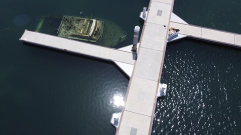 Drone Shot of Abandoned Marina In Mexico With Sunken Boats