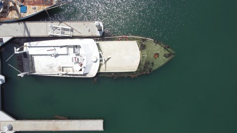 Drone Shot of Sunk Motor Boat In Mexico