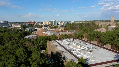 Durham, NC - United States - March 26, 2022: This video shows aerial views of the Duke University campus. 