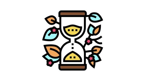 hourglass with plant boho color icon animation