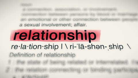 Sukabumi, Indonesia, May 14 2022: The Word Relationship Red Highlighted in a Dictionary Animation
