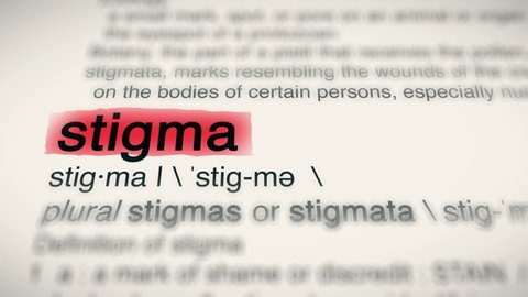 Sukabumi, Indonesia, May 14 2022: The Word Stigma Red Highlighted in a Dictionary Animation