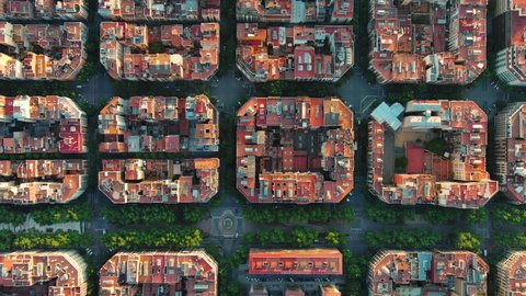 Barcelona City with amazing architecture, aerial view. Eixample residential famous urban grid. (Catalonia, Spain)