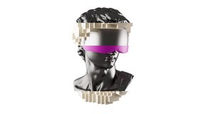 3D Colorful Pixelated Rotating David Head In VR Glasses Animation on a white background. Abstract Futuristic  Sculpture In Modern Art Style. NFT Cryptoart Concept. 4K - Powered by Shutterstock - Get 15% off with code: PIKWIZARD15