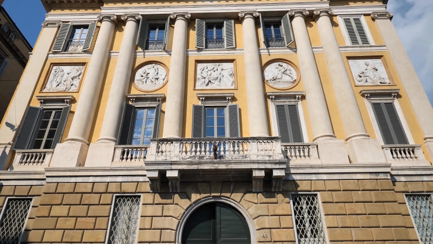  Medolago Albani historic Palace  facade in the Old City of upper Bergamo, Italy, Europe