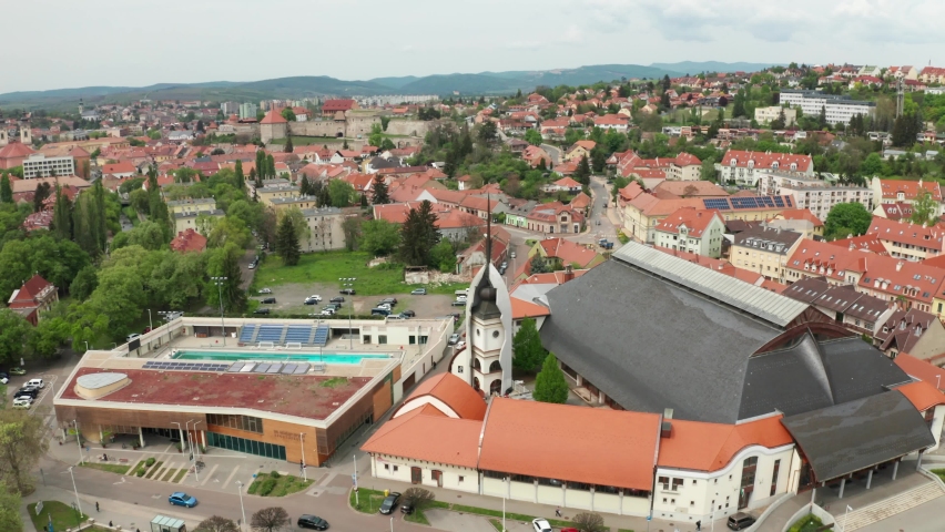 Eger downtown in Hungary aerial 4K view.