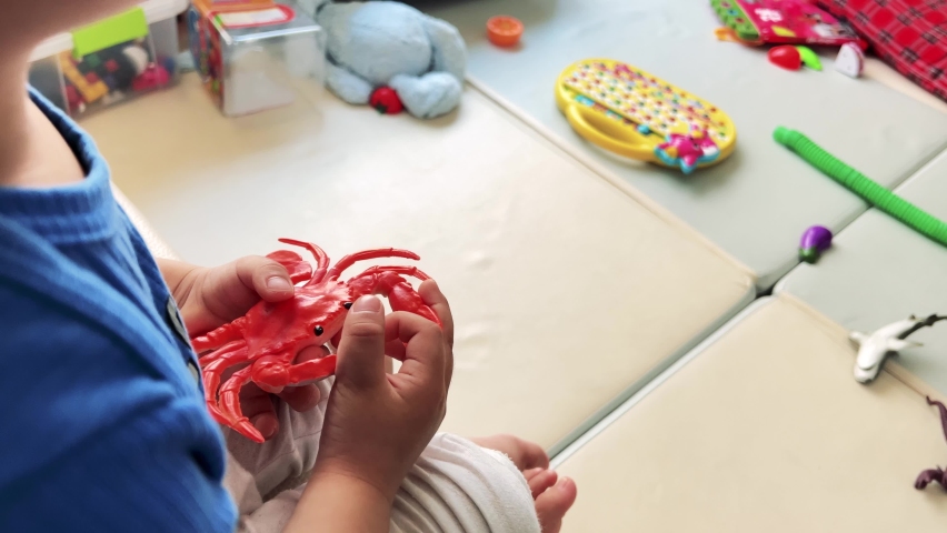 A child holding a crab-shaped toy | Shutterstock HD Video #1090330265