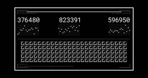 Animation of numbers changing and data processing on computer screen over black background. data processing, digital interface and computing concept digitally generated video.