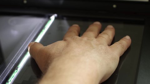 Biometric data, handprint scanning, close-up