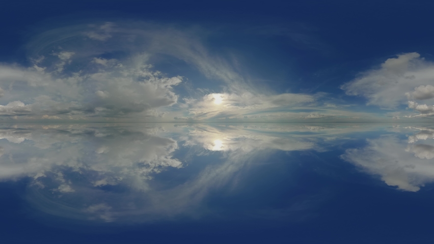 360 panorama spherical vr clouds, sky view cloudy nature equirectangular cloudscape, skyscape skydome, 360 degree environment space. High quality 4k footage Mirror lake sea Timelapse Royalty-Free Stock Footage #1090333053