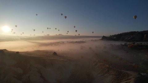 Foggy Morning in the Cappadocia Drone Video, Urgup Nevsehir, Turkey