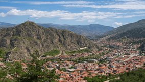 Time lapse video created with white clouds passing over the city of Amasya