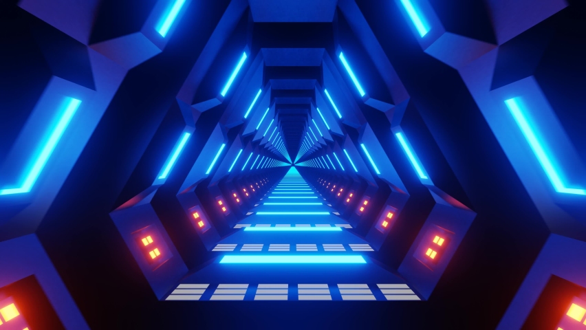 Flight in abstract sci-fi tunnel seamless loop. Futuristic VJ motion graphics for music video, EDM club concert, high tech background. Portal, lightspeed hyperspace concept. 4k 3D animation. | Shutterstock HD Video #1090339473