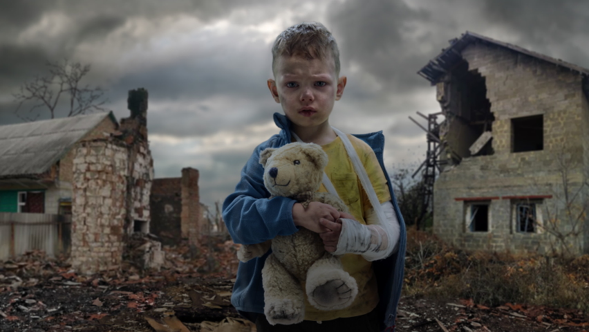 Scared and brave Little Ukrainian boy. No war with Ukraine. | Shutterstock HD Video #1090342605