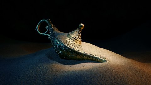 Arabic Lamp Buried In Sand In Dark Cave