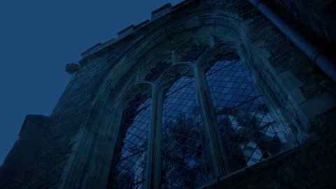 Church Window In The Dark Tracking Shot