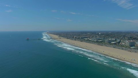 An aerial view of Huntington Beach, a seaside city in Orange County, Southern California