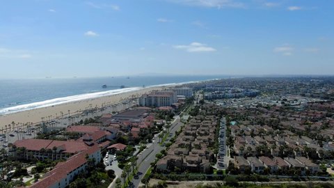 An aerial view of in Huntington Beach, a seaside city in Orange County, Southern California