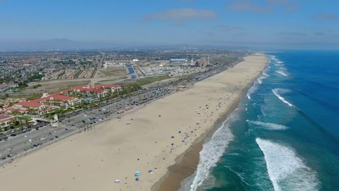 An aerial view of beautiful Huntington Beach, a seaside city in Orange County, Southern California