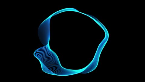 Abstract 3d shape, cadre, frame. Glowing blue on black background. Motion design.