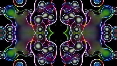 3d render video animation with abstract art surreal smooth and round fractal substance based on meta balls spheres or bubbles in matte plastic material in blue purple green and yellow gradient color