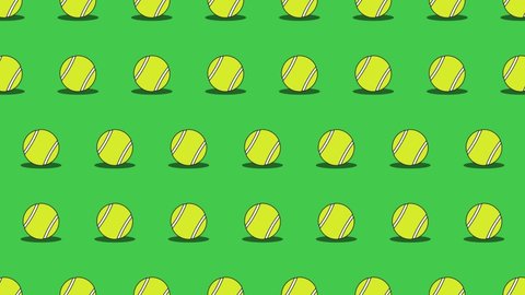 Seamless loop pattern with Tennis balls on a green background. Sport balls in seamless loop animation. Endless activity motion graphic background