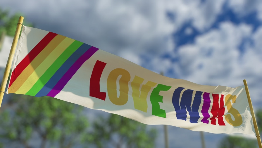 Love Wins transparent banner on soft focus forest background | Shutterstock HD Video #1090354241