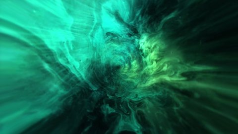 Abstract Flight into Blue Green Emerald cloud  hyperspace tunnel animation. Loop Sci-Fi traveling in an abstract hyperspace vortex tunnel. Space travel warp speed through space and time. Fly in storm 