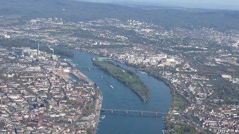 Aerial view over Mainz, Germany, a city on the river Rhine