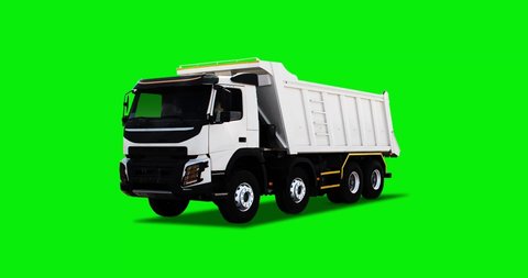 zoom the camera to a heavy truck with a white dumpster on a green key background for a motion designer in after effects and video editing software Render 3D  green screen objects download 
