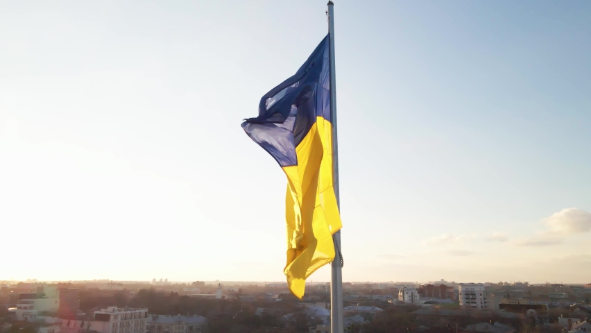Highly detailed fabric texture flag of Ukraine. Slow motion of Ukraine flag waving background sky blue and yellow national color Ukrainian yellow-blue. Ukraine flag wind waving national symbol country | Shutterstock HD Video #1090364867