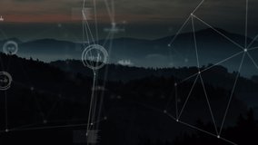 Animation of network of connections over landscape. global connections, computing and digital interface concept digitally generated video.
