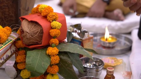 Kalash with Nariyal, Copper Kalash with Coconut, Hindu Puja Ritual, Pooja Tradition India