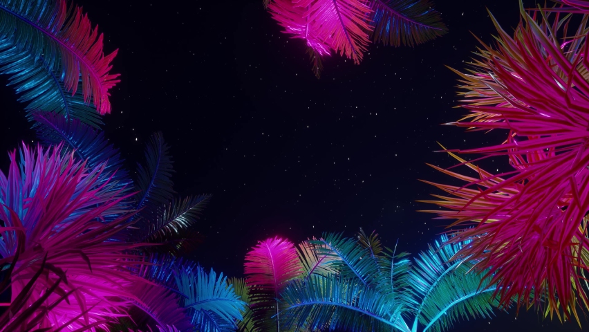 Neon light on palm trees | Shutterstock HD Video #1090373185