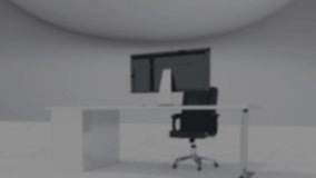 Animation of data processing over empty office. global business, finances, connections and digital interface concept digitally generated video.