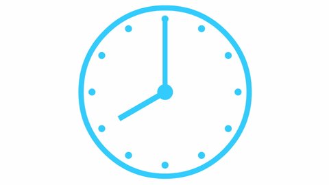 Animated clock. blue watch. Concept of time, deadline. Looped video. Vector illustration isolated on white background.