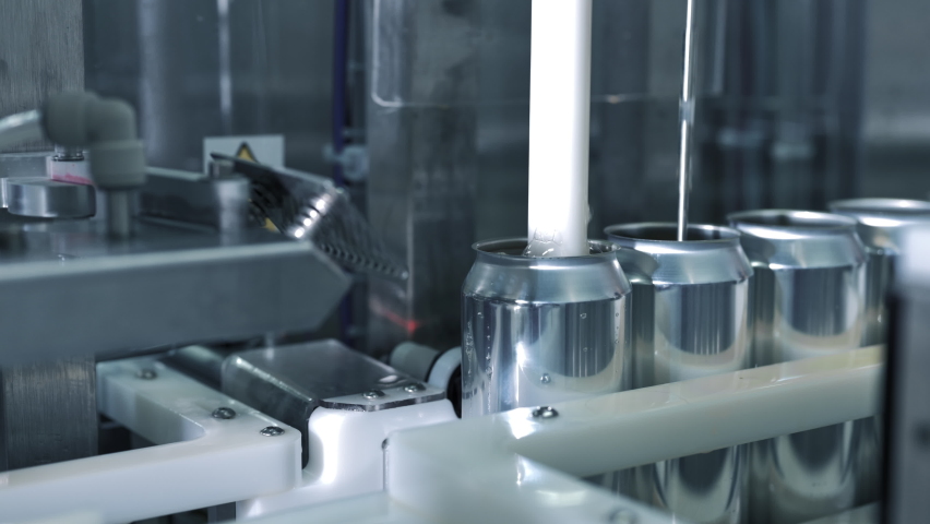 Automatic Filling line for drink cans. High quality 4k footage Royalty-Free Stock Footage #1090376935