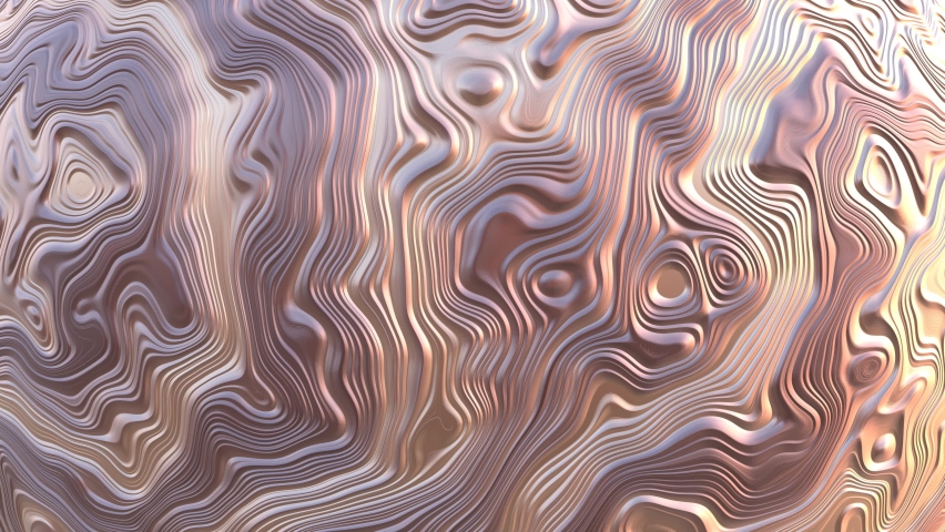 Animated waving metallic texture loop. Liquid metallic background. Rose gold color metallic surface with ripples and wavy motion. 4K 3D rendering seamless looping animation. Royalty-Free Stock Footage #1090378515