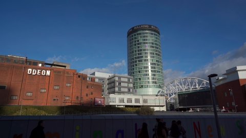 BIRMINGHAM, UK - 2022: Birmingham UK city centre Odeon cinema and Bullring shopping centre buildings