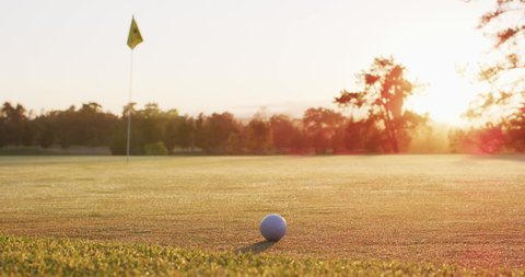Video of golf field in summer at sunset. landscape, summer, sport and playing golf concept.