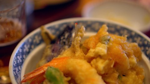 Shrimp tempura at a Michelin restaurant in Tokyo Japan