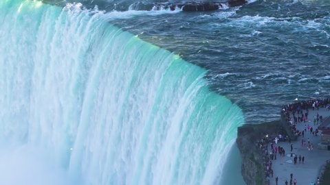 Niagara Falls, Canada, Slow Motion - Slow motion of the Horseshoe Falls during a sunny day as seen from the Skylon Tower